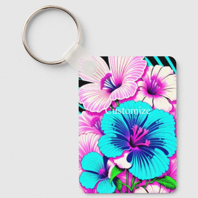 Multicolored Hibiscus Flowers Thunder_Cove Key Ring (Front)
