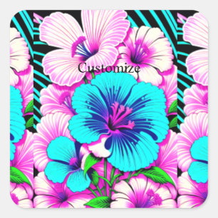 Multicolored Hibiscus Flowers Thunder_Cove Square Sticker