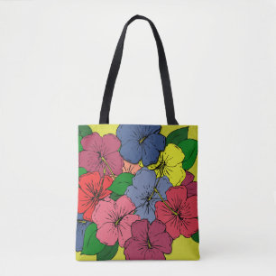 Multicolored Hibiscus Flowers Tote Bag