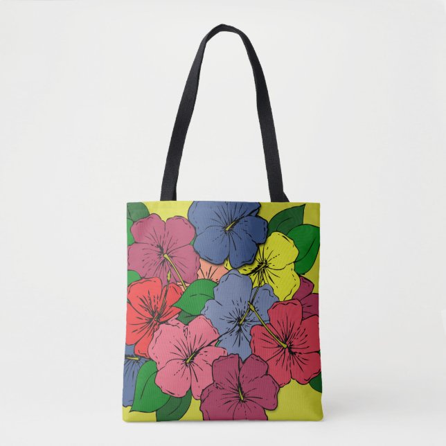 Multicolored Hibiscus Flowers Tote Bag (Front)