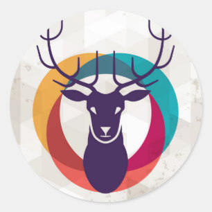Multicolored Hipster Deer Gear Classic Round Sticker