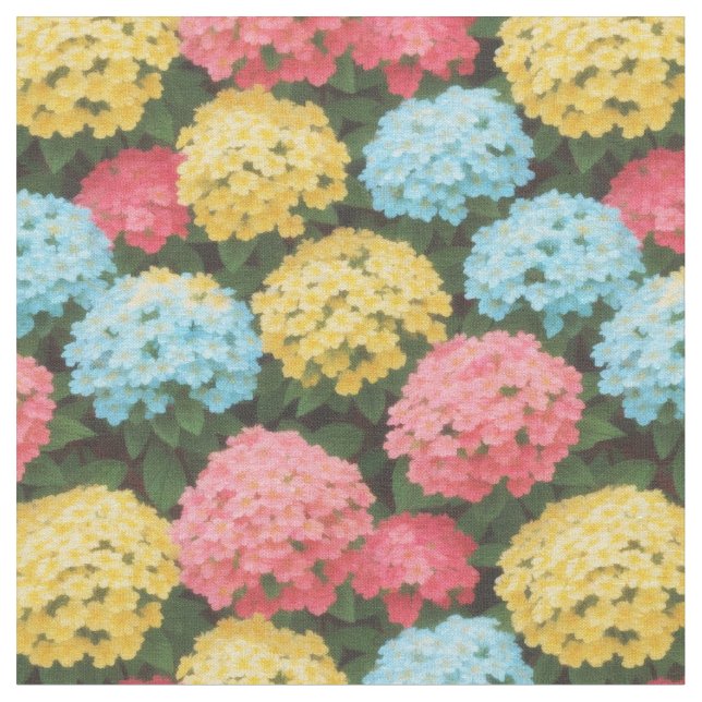 Multicolored hydrangea  fabric (Close Up)