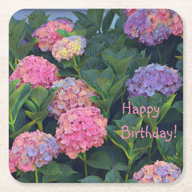 Multicolored Hydrangeas Square Paper Coaster (Front)