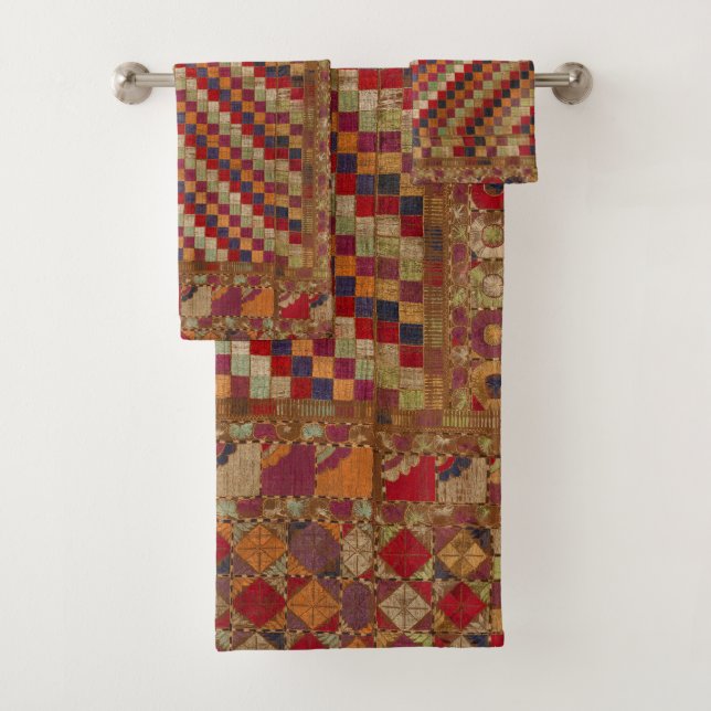Multicolored Indian Quilt Print Bath Towel Set (Insitu)