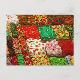 Multicolored-jellies-on-shelfs COLORFUL GUMMY CAND Postcard