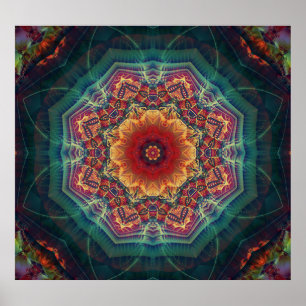 Multicolored kaleidoscope flower, seamless pattern poster