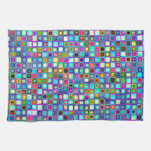 Multicolored 'Kindergarten' Retro Tiles Pattern Tea Towel