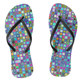 Multicolored 'Kindergarten' Retro Tiles Pattern Thongs