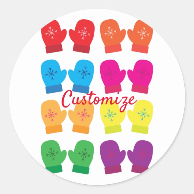 Multicolored Knitted Mittens Thunder_Cove Classic Round Sticker (Front)