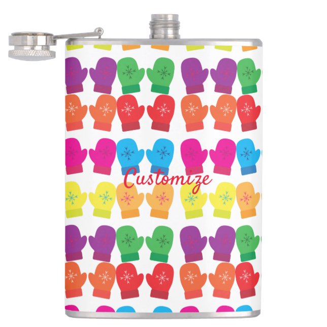 Multicolored Knitted Mittens Thunder_Cove Hip Flask (Opened)