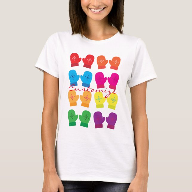 Multicolored Knitted Mittens Thunder_Cove T-Shirt (Front)