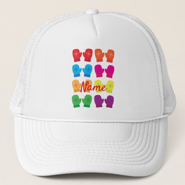 Multicolored Knitted Mittens Thunder_Cove Trucker Hat (Front)