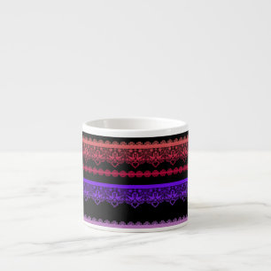 Multicolored lace on black espresso cup