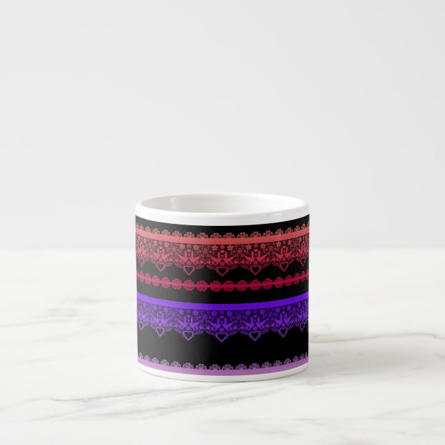 Multicolored lace on black espresso cup (Front)