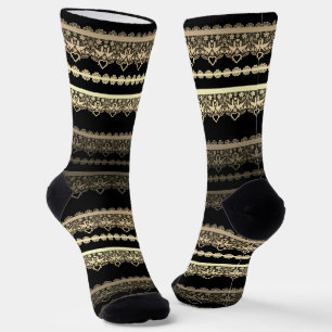 Multicolored lace on black gold , yellow socks