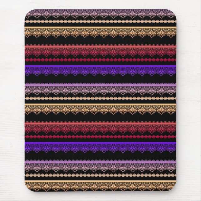 Multicolored lace on black mouse pad (Front)