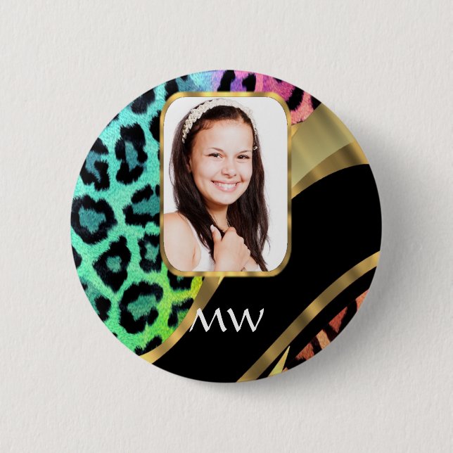 Multicolored leopard print 6 cm round badge (Front)