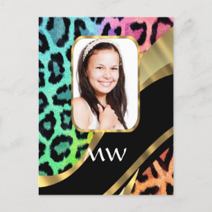Multicolored leopard print postcard