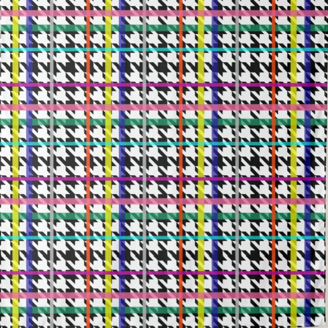 Multicolored Lines On Plaid Houndstooth Design  Fabric (Creator Uploaded)