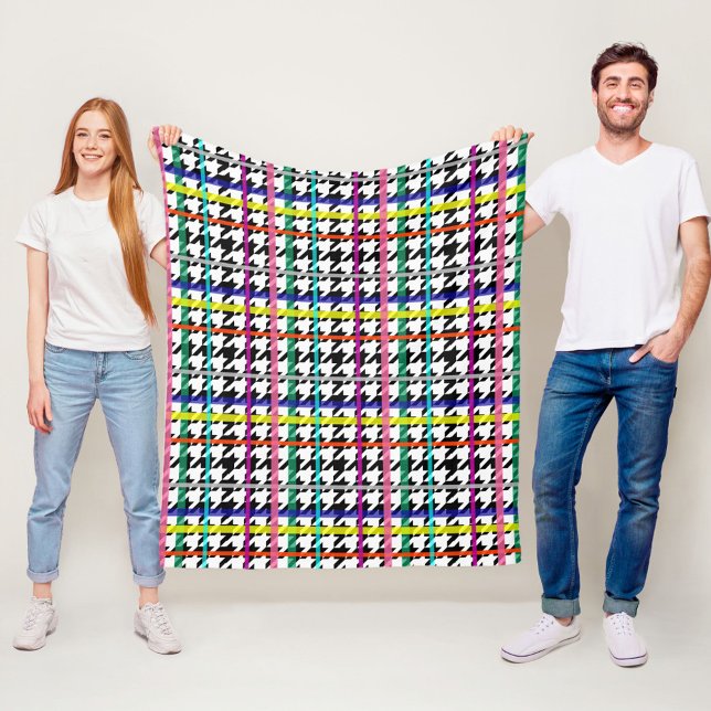 Multicolored Lines On Plaid Houndstooth Design  Fleece Blanket (Creator Uploaded)