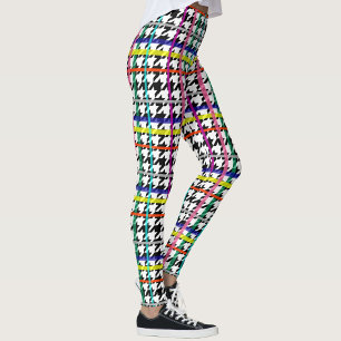 Multicolored Lines On Plaid Houndstooth Design  Leggings