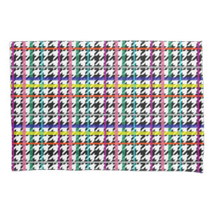 Multicolored Lines On Plaid Houndstooth Design  Pillowcase