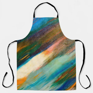 Multicolored long diagonal watercolor strokes on t apron