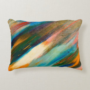 Multicolored long diagonal watercolor strokes on t decorative cushion