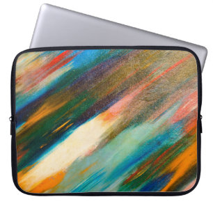 Multicolored long diagonal watercolor strokes on t laptop sleeve