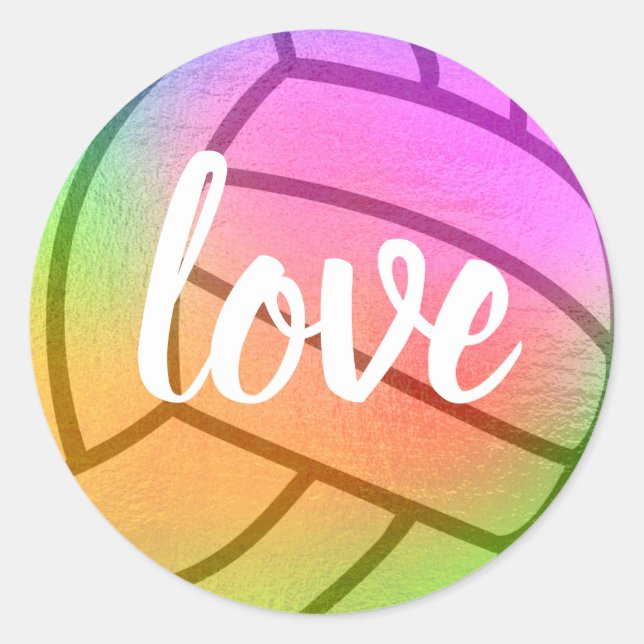Multicolored Love Volleyball Classic Round Sticker (Front)