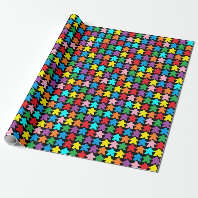 Multicolored Meeples Wrapping Paper (Unrolled)