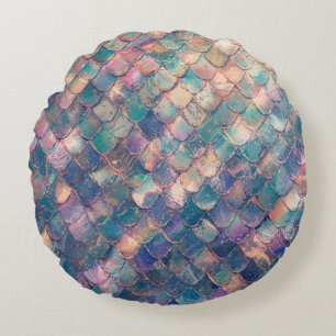 Multicolored Mermaid Print Round Cushion