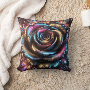 Multicolored Metallic Rose with Vibrant Flourishes Cushion