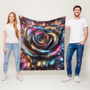 Multicolored Metallic Rose with Vibrant Flourishes Fleece Blanket