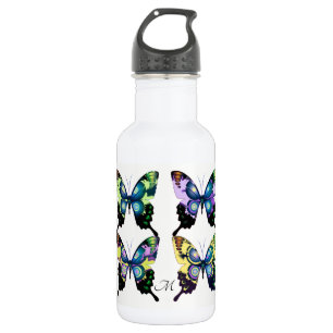 Multicolored Modern Retro Butterflies Monogram 532 Ml Water Bottle