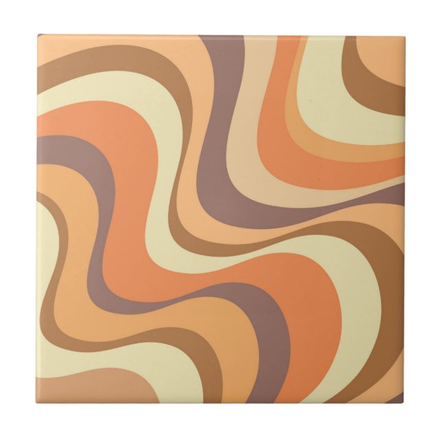 Multicolored modern retro waves design ceramic tile (Front)