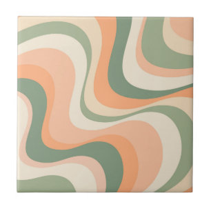 Multicolored modern retro waves design ceramic tile