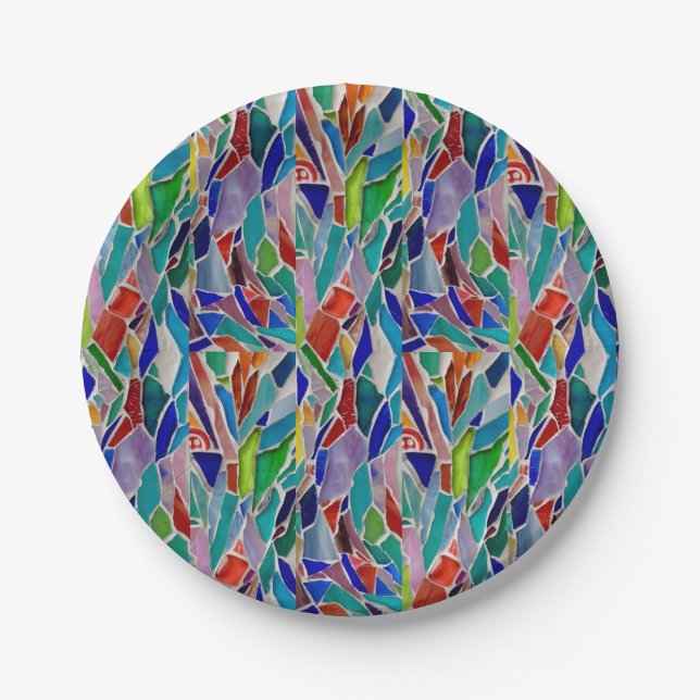 Multicolored Mosaic Paper Plate (Front)