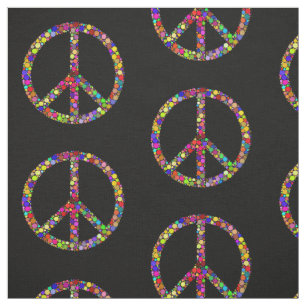 Multicolored mosaic peace signs symbols fabric