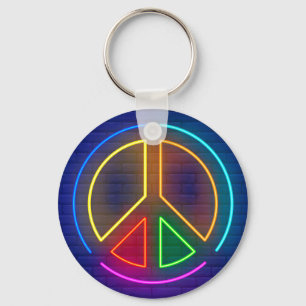 Multicolored neon peace sign key ring