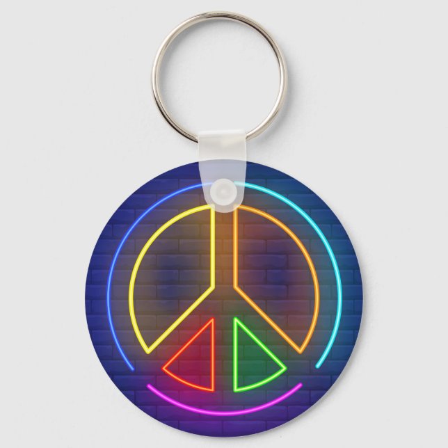 Multicolored neon peace sign key ring (Front)