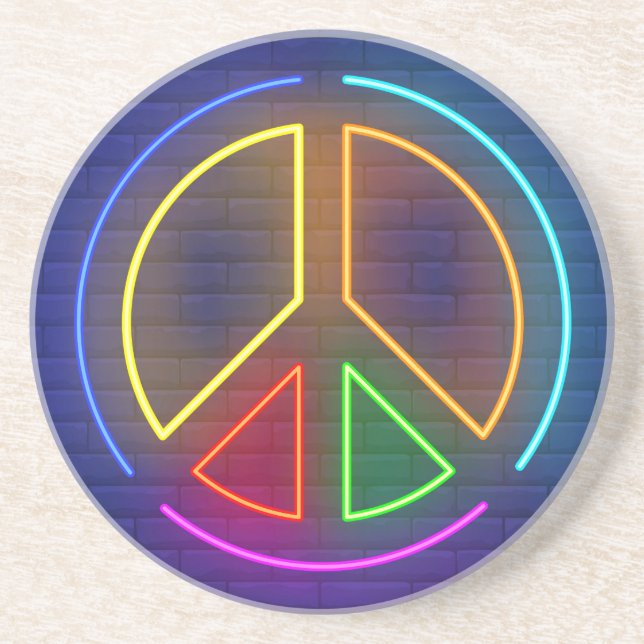 Multicolored neon peace sign symbol coaster (Front)
