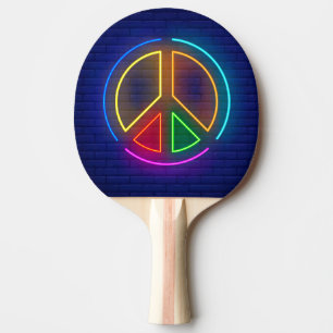 Multicolored neon peace sign symbol ping pong paddle