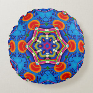 Multicolored oil painting kaleidoscope round cushion