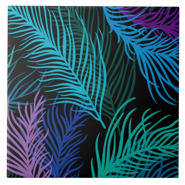 Multicolored Palm Leaves Ceramic Tile (Front)