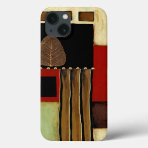 Multicolored Panel Painting with Brown Leaf iPhone 13 Case