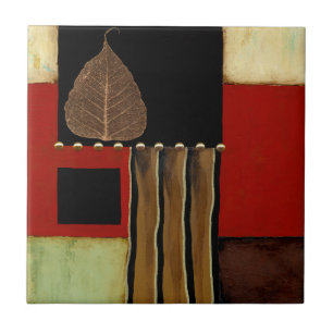 Multicolored Panel Painting with Brown Leaf Ceramic Tile