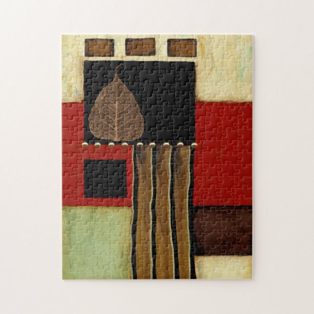 Multicolored Panel Painting with Brown Leaf Jigsaw Puzzle (Vertical)