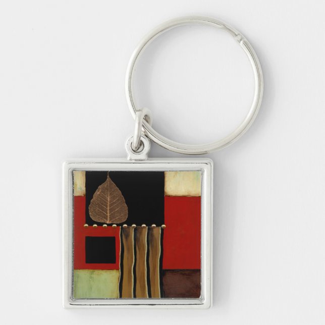 Multicolored Panel Painting with Brown Leaf Key Ring (Front)