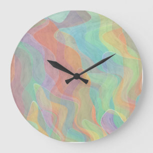Multicolored Pastel Abstract Watercolor Art Large Clock
